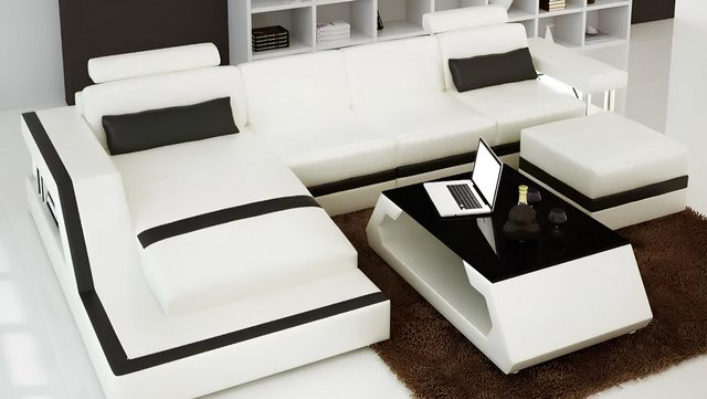 Xlmoebel Ecksofa Neues modernes Ecksofa aus Leder mit Couchtisch, Hocker un günstig online kaufen