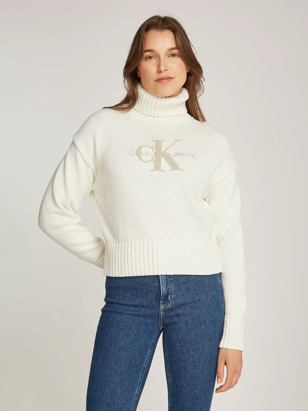 Calvin Klein Jeans Stehkragenpullover CHENILLE MONOLOGO SWEATER mit Logosti günstig online kaufen