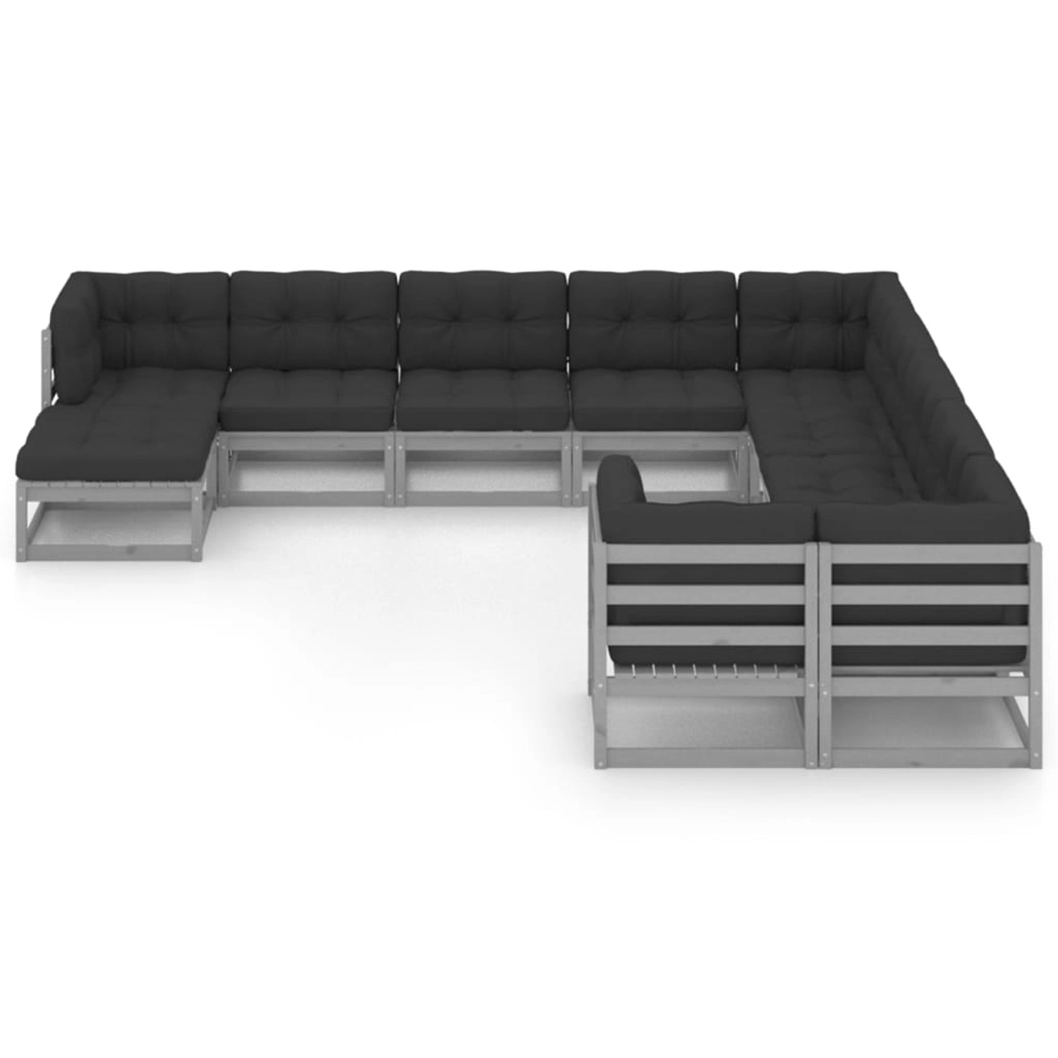 11-tlg. Garten-lounge-set Mit Kissen Grau Kiefer Massivholz günstig online kaufen