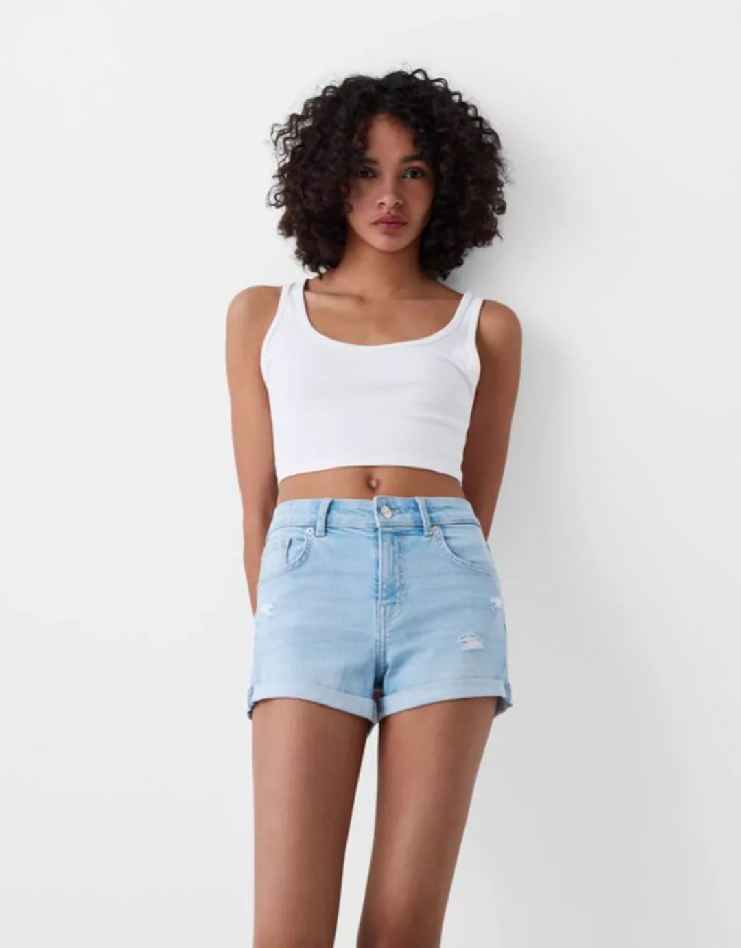 Bershka Jeansshorts Mit Roll-Up Bskteen 32 Hellblau günstig online kaufen