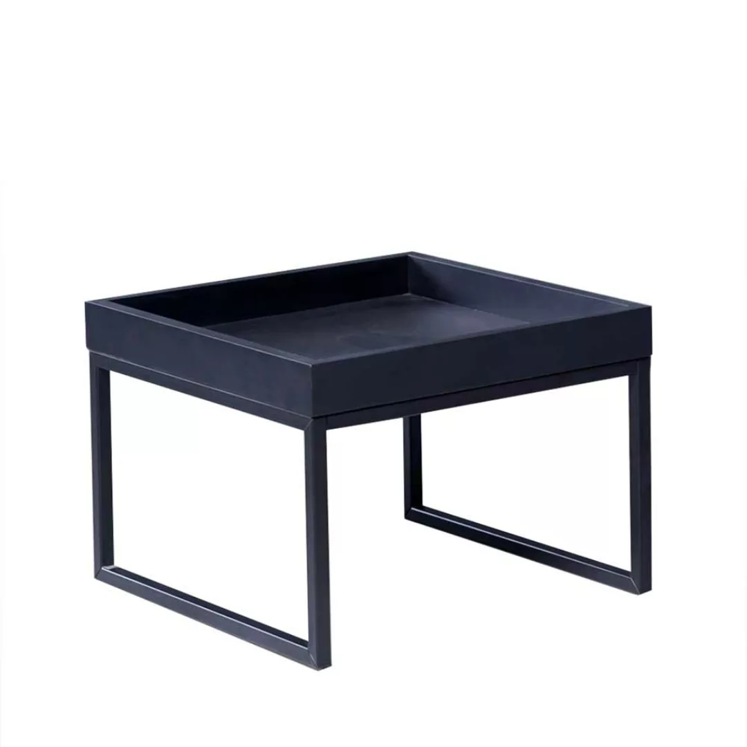 Schwarzer Beistelltisch Tischplatte mit Rand Metall Bügelgestell günstig online kaufen