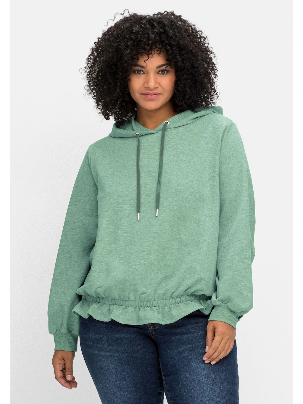 Sheego Sweatshirt "Große Größen", mit Kapuze und Rüsche am Saum günstig online kaufen