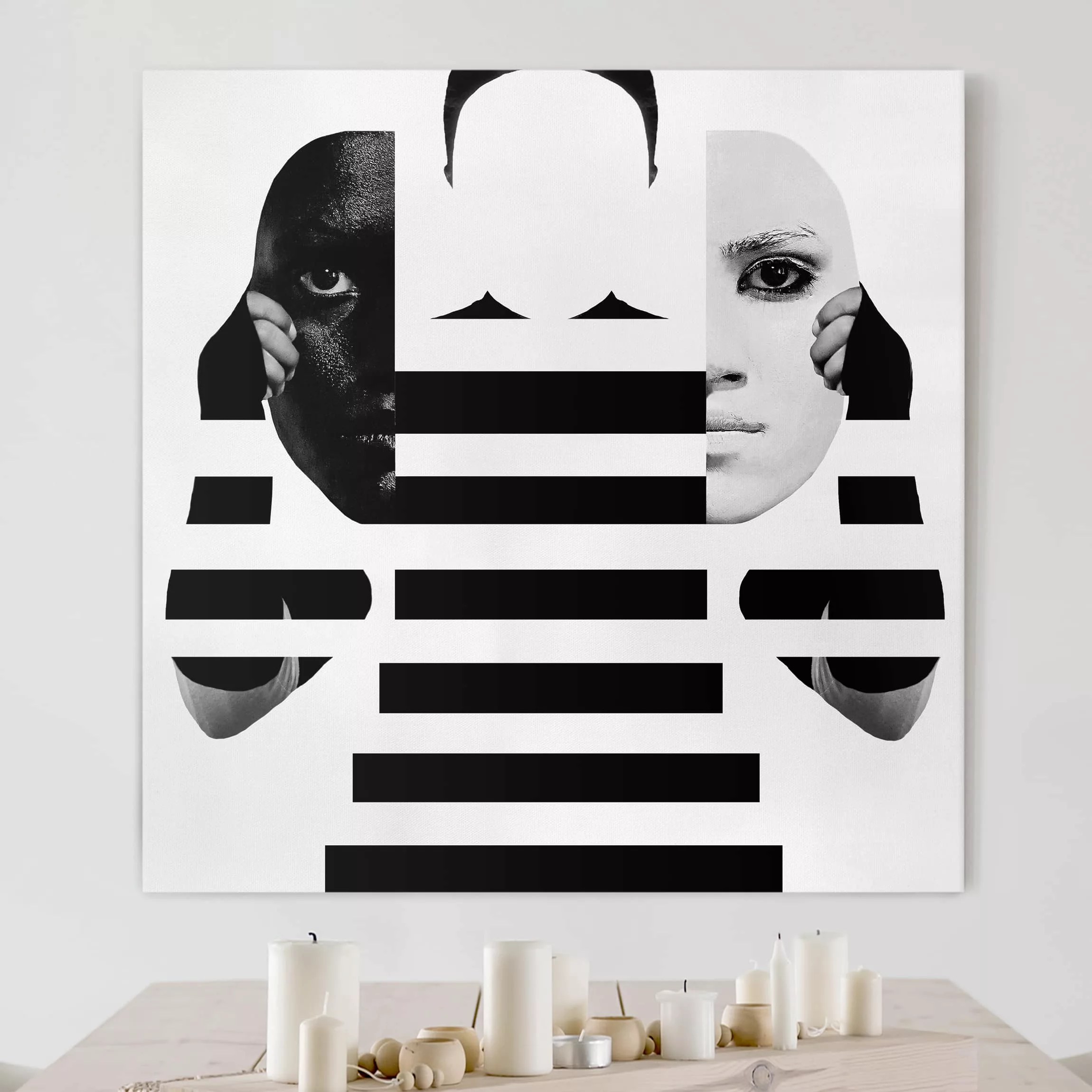 Leinwandbild Schwarz-Weiß - Quadrat Masken in Schwarz-Weiß günstig online kaufen