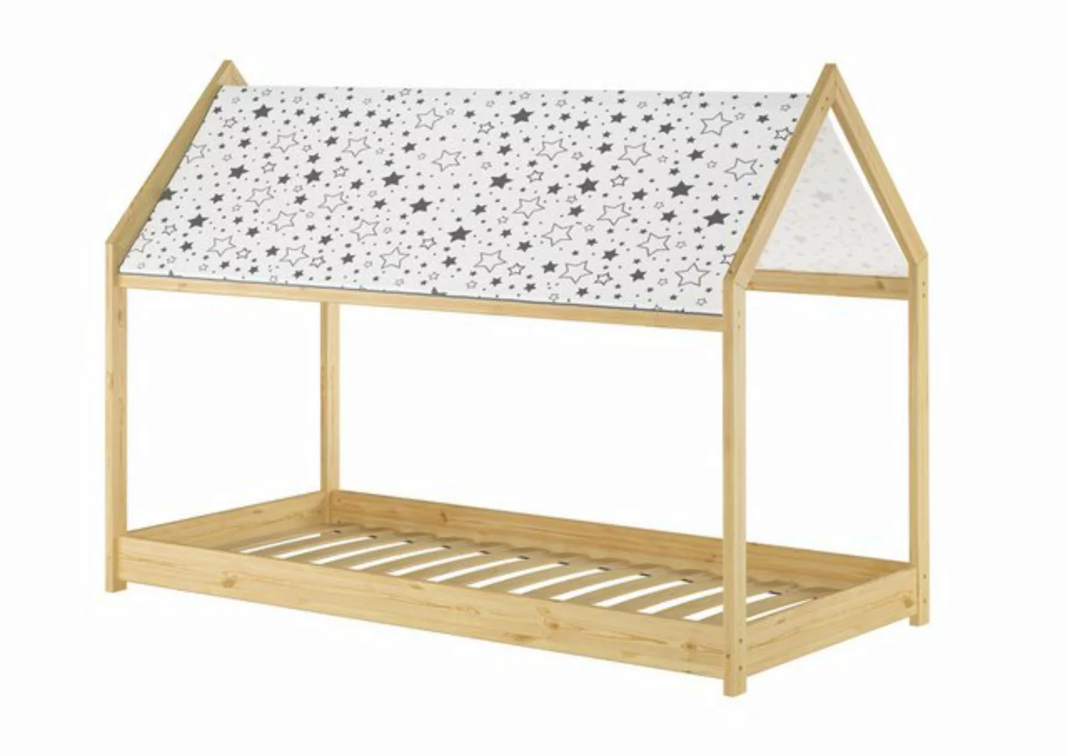 ERST-HOLZ Bett Hausbett mit Dach 90x200 Kiefer massiv Kinderbett niedrig, K günstig online kaufen