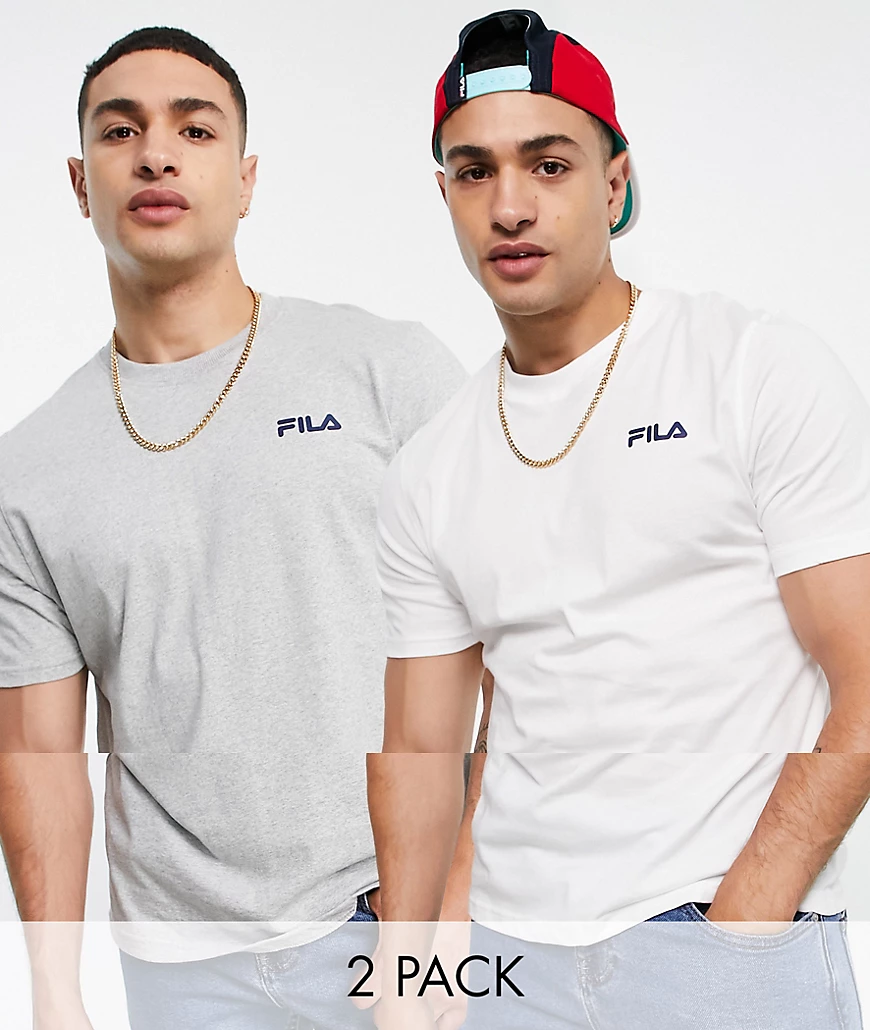 Fila – 2er-Pack T-Shirts in Weiß und Grau mit Logo-Mehrfarbig günstig online kaufen