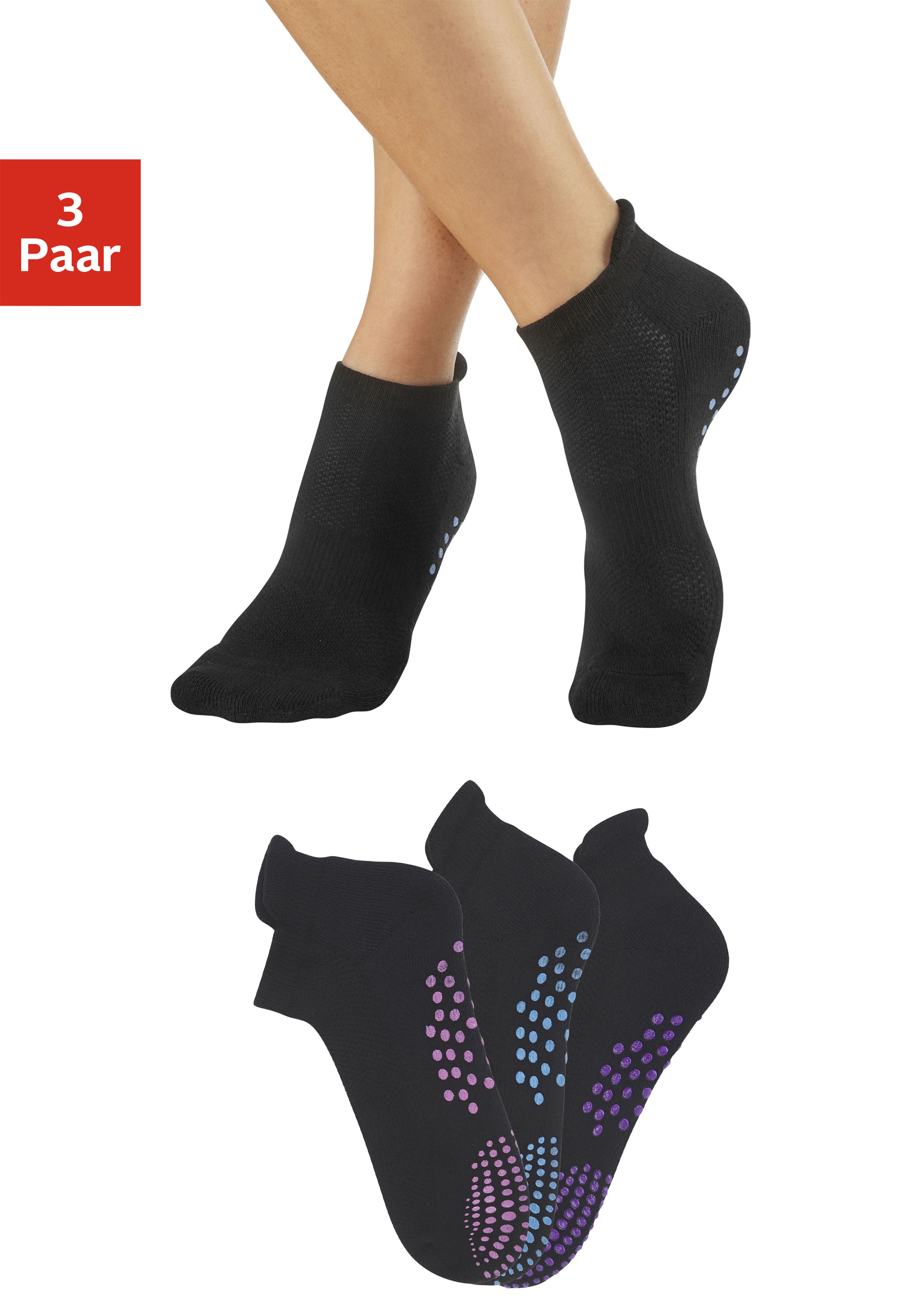 Lavana ABS-Socken, (Packung, 3 Paar), mit farbigen Noppen günstig online kaufen