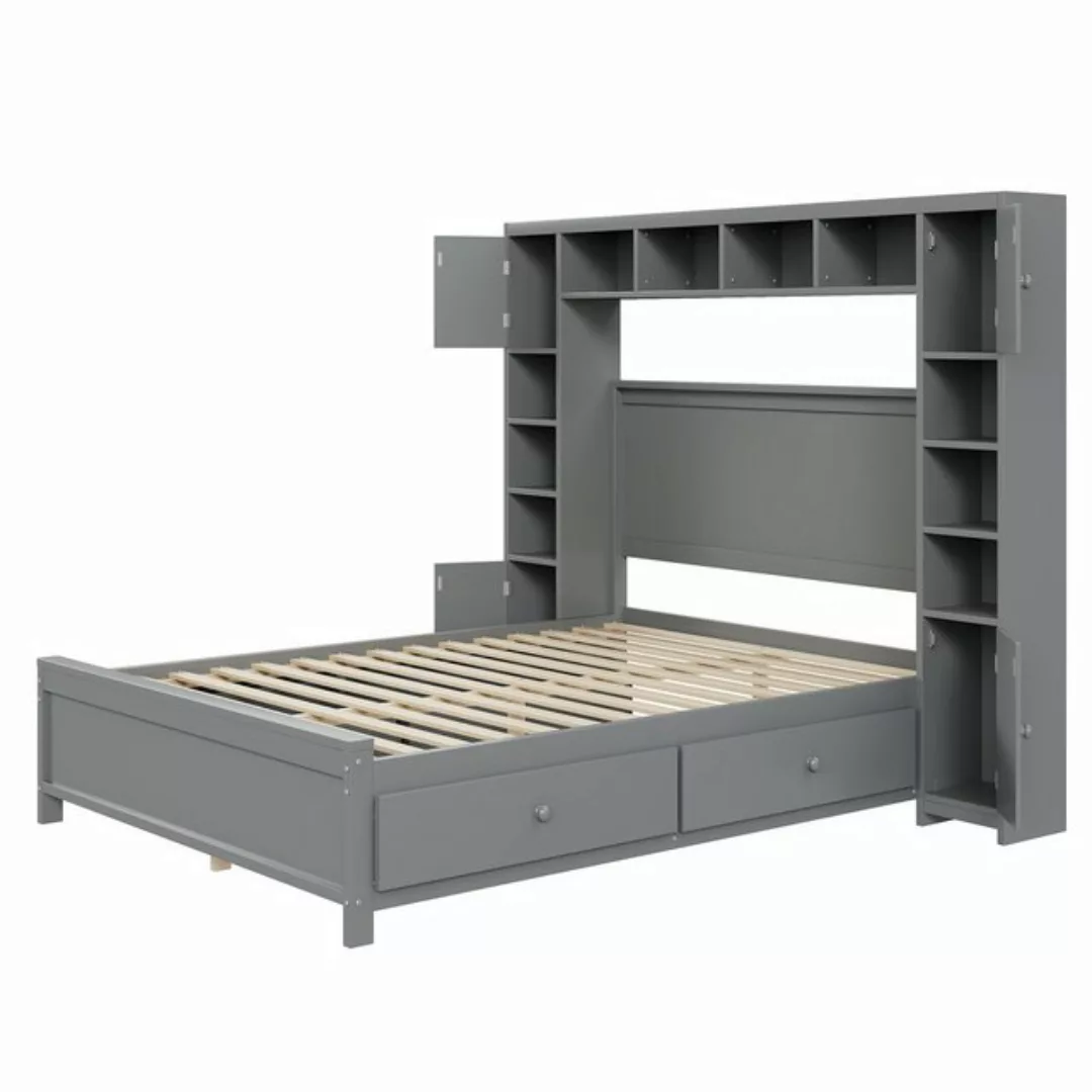 Gotagee Holzbett mit Stauraum Schubladen Stauschrank Doppelbett 140x200cm günstig online kaufen