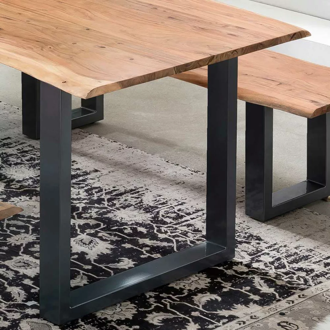 Baumkanten Esstisch aus Akazie Massivholz und Stahl 160 cm breit günstig online kaufen