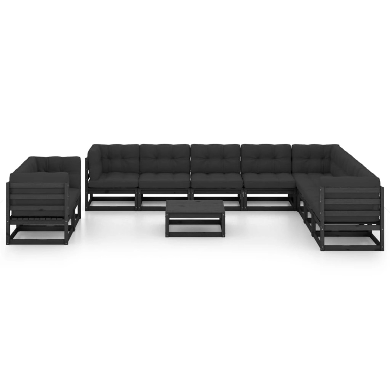 11-tlg. Garten-lounge-set Mit Kissen Schwarz Massivholz Kiefer günstig online kaufen