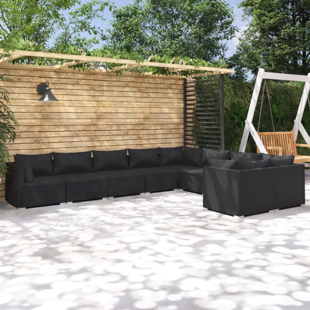 Vidaxl 9-tlg. Garten-lounge-set Mit Kissen Poly Rattan Schwarz günstig online kaufen