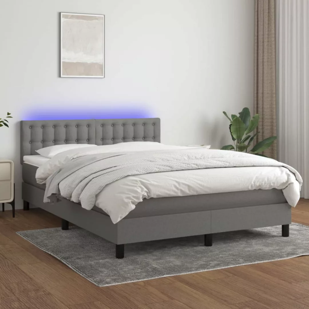 vidaXL Boxspringbett Boxspringbett mit Matratze LED Dunkelgrau 140x200 cm S günstig online kaufen