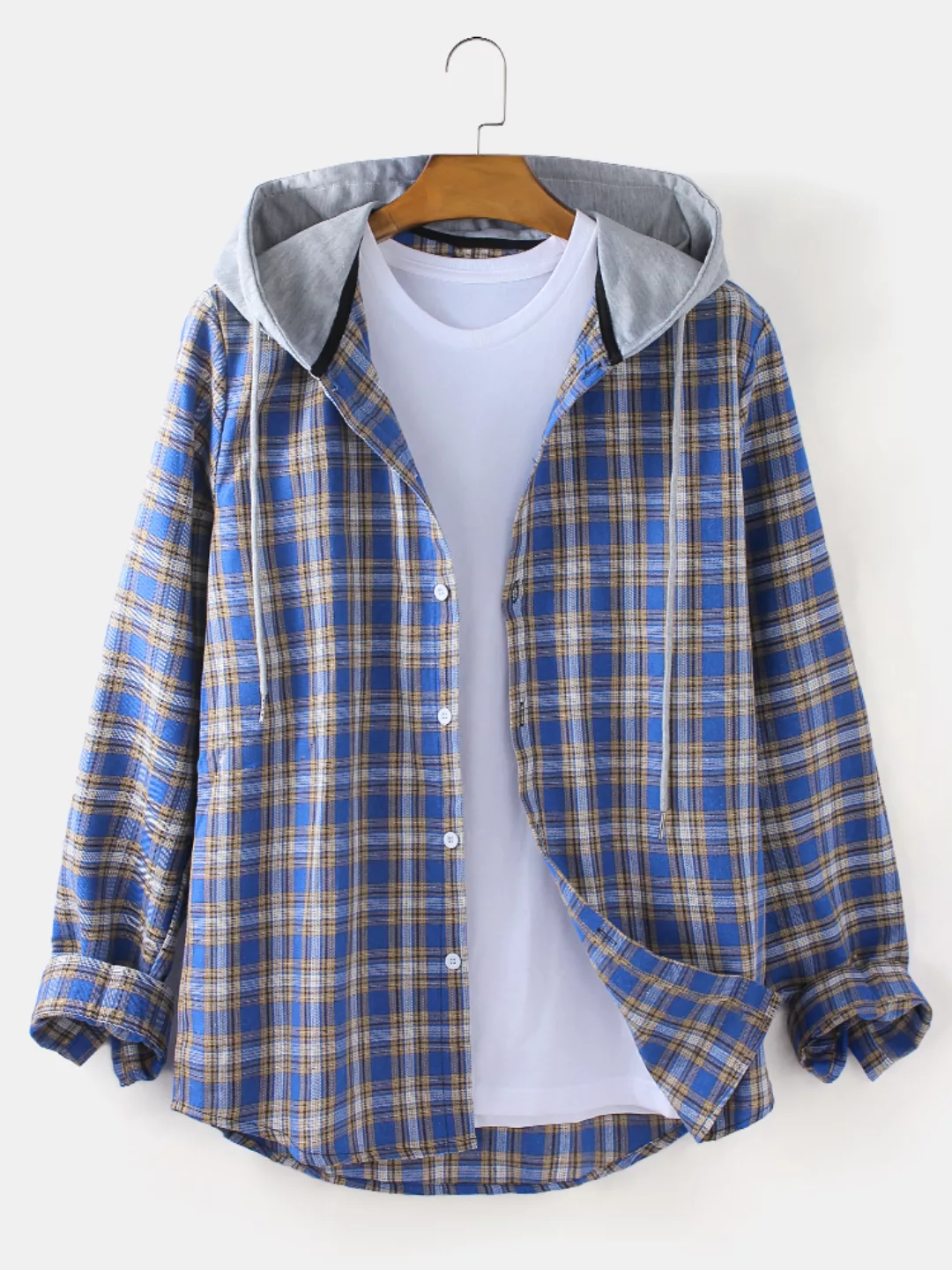 Herren Tartan Loose Fit Casual Langarm Kordelzug mit Kordelzug und Kapuze günstig online kaufen