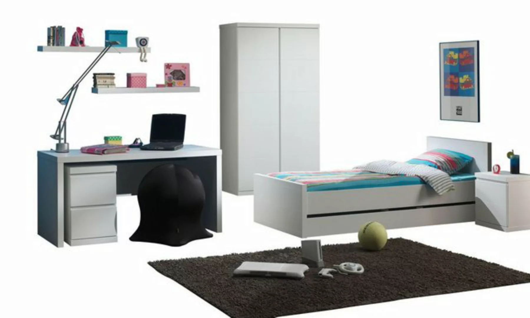 Natur24 Bett 7-teiliges Lara Set in Weiß aus MDF für Schlafzimmer günstig online kaufen