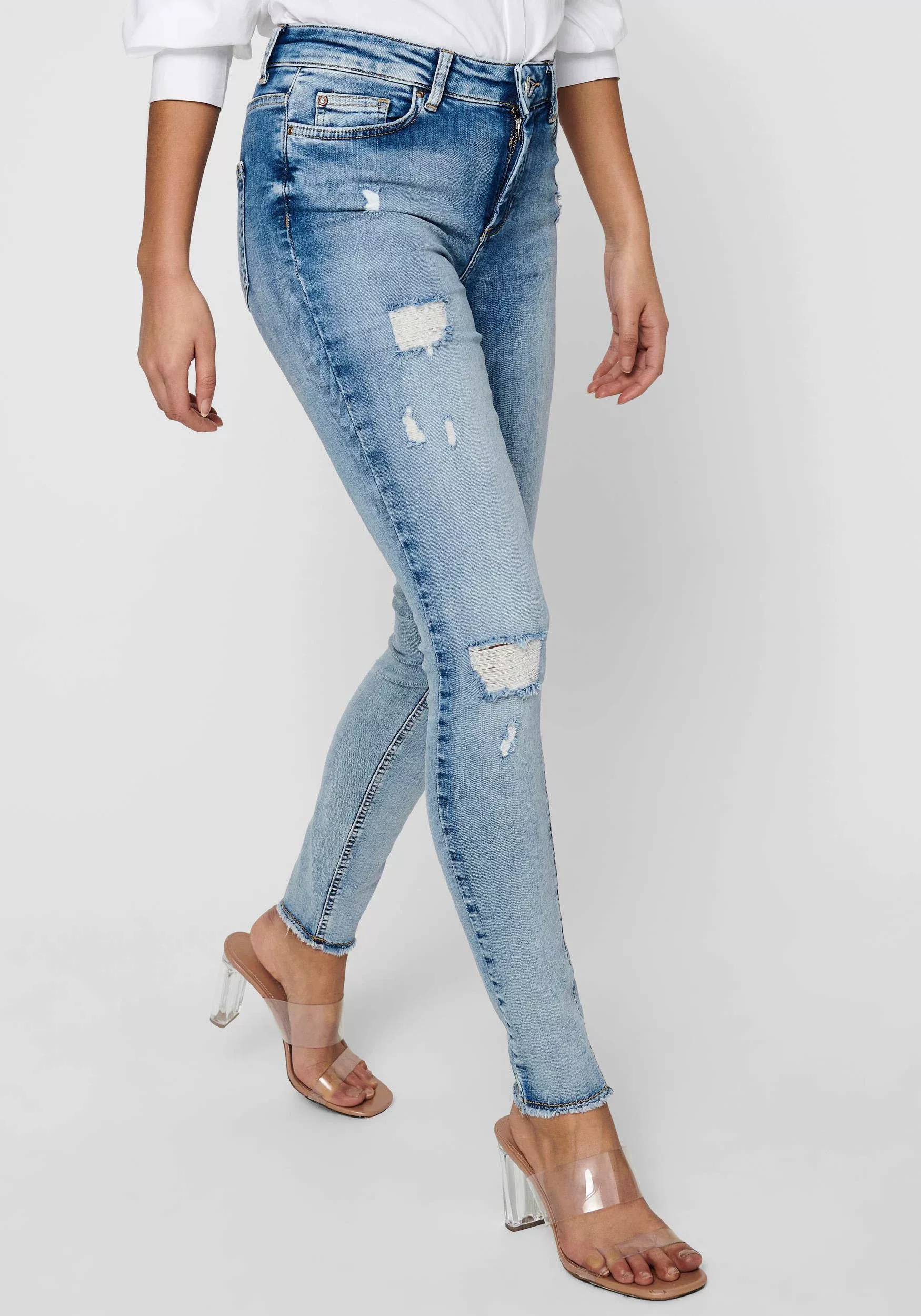 Only Damen Jeans ONLBLUSH LIFE MID SK RAW ANK DEST REA213 - Skinny Fit - Bl günstig online kaufen