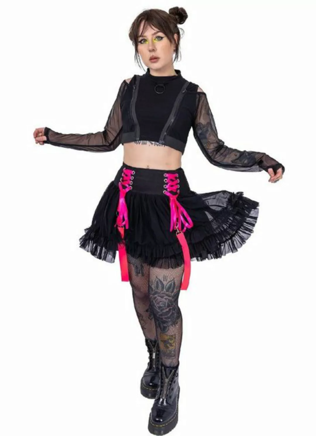 Poizen Industries Stufenrock Chaotic Schwarz Pink Goth Gothic Schnürung Vol günstig online kaufen