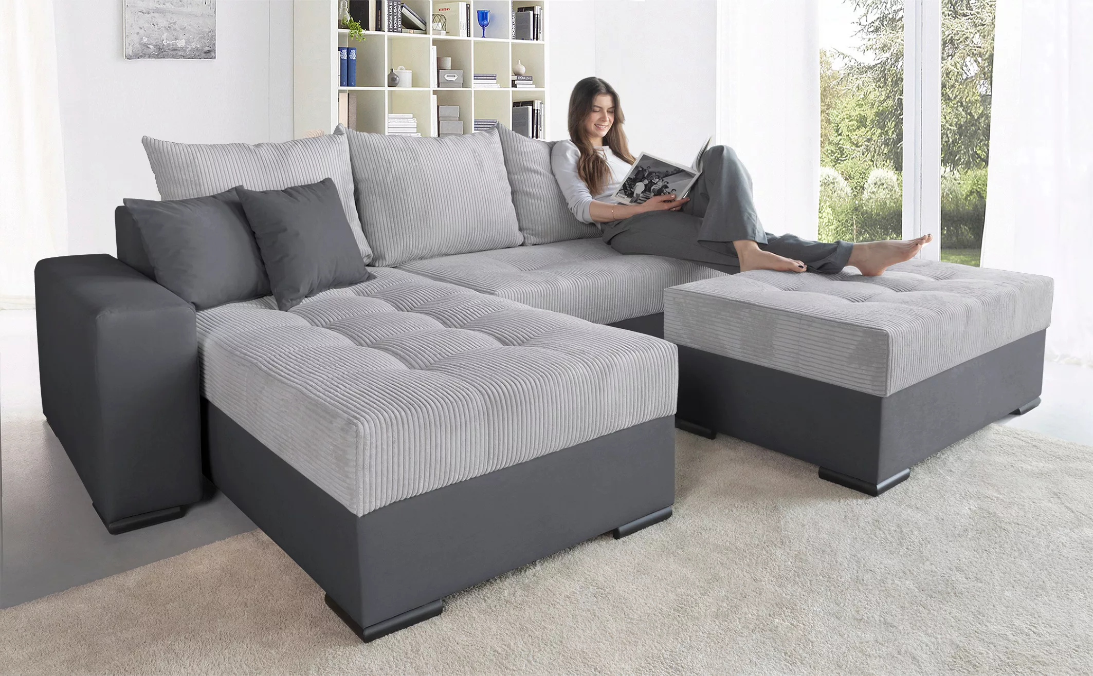 COLLECTION AB Ecksofa »Josy L-Form, Breite 214 cm, mit 3 großen Rückenkisse günstig online kaufen