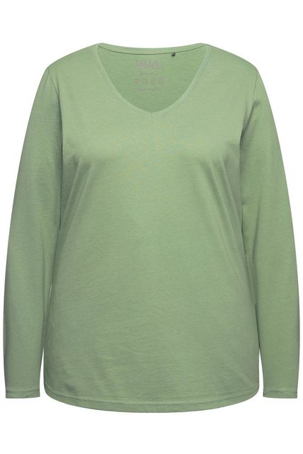 Ulla Popken Rundhalsshirt Shirt Slim V-Ausschnitt Langarm günstig online kaufen