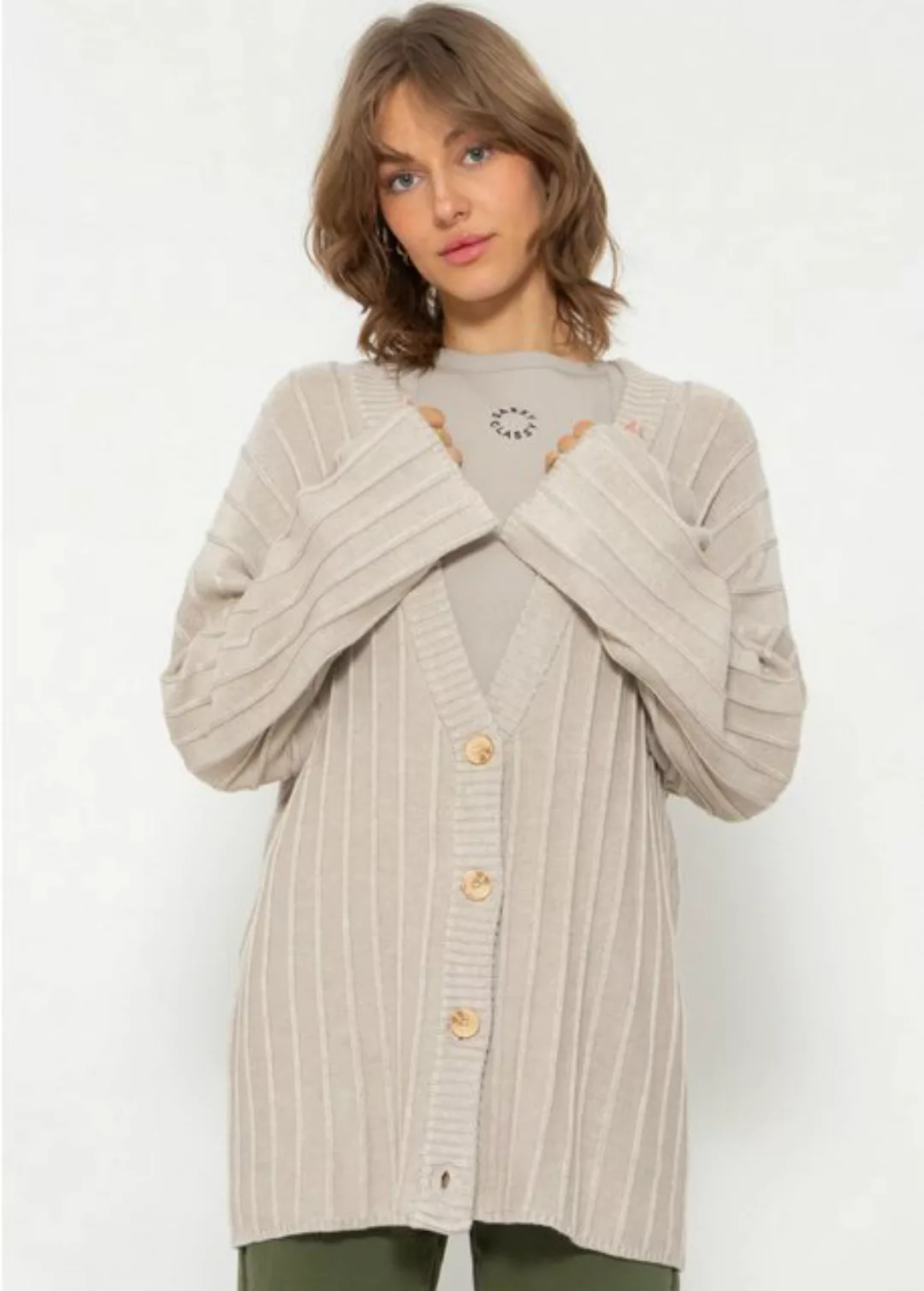 SASSYCLASSY Cardigan Lässiger fließender Cardigan mit Rippenstruktur Oversi günstig online kaufen