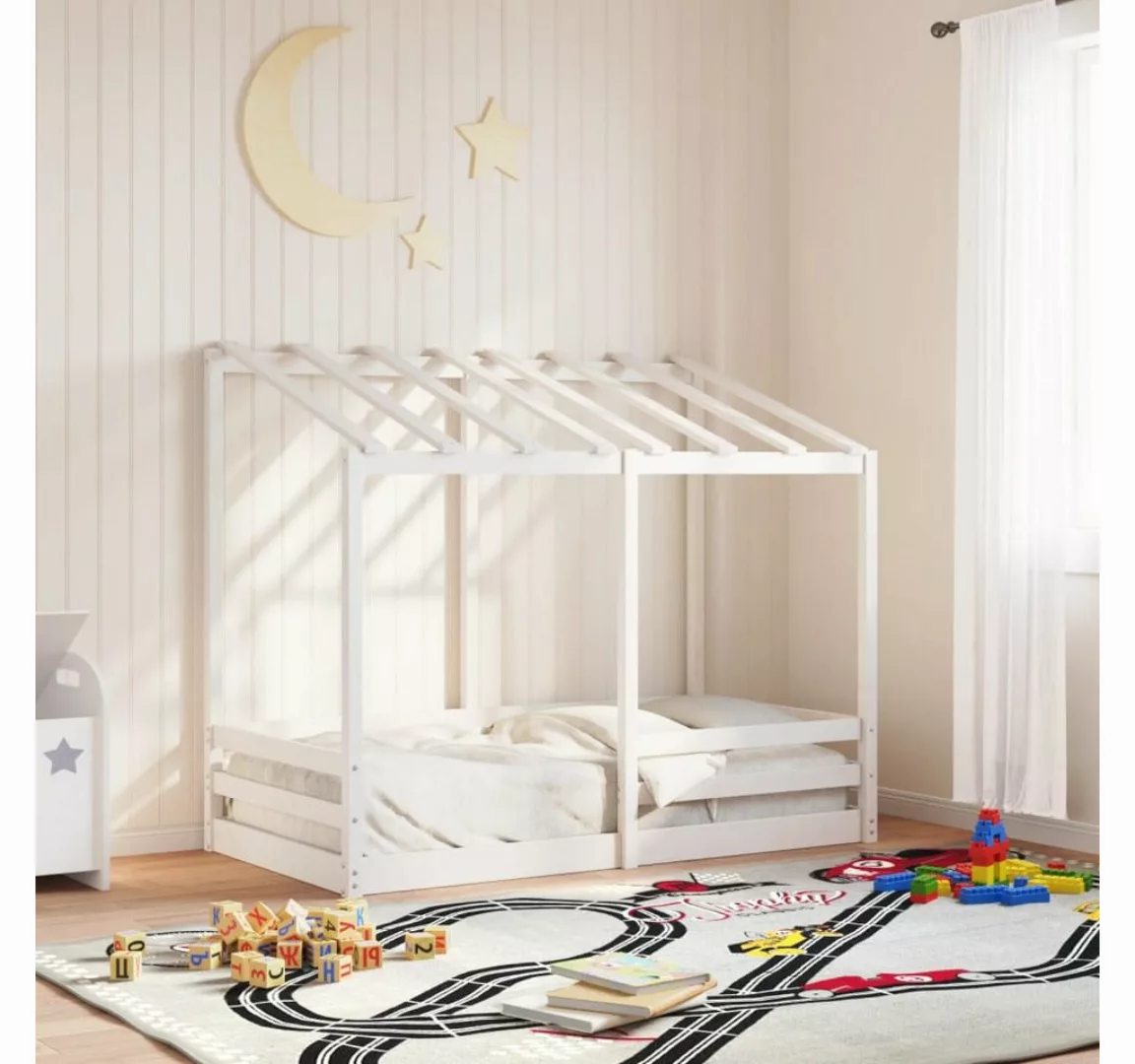 vidaXL Bett, Kinderbett mit Dach Weiß 80x160 cm Massivholz Kiefer günstig online kaufen