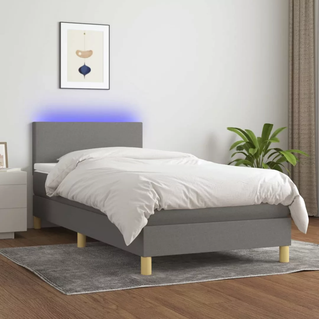 vidaXL Bettgestell Boxspringbett mit Matratze LED Dunkelgrau 90x200 cm Stof günstig online kaufen