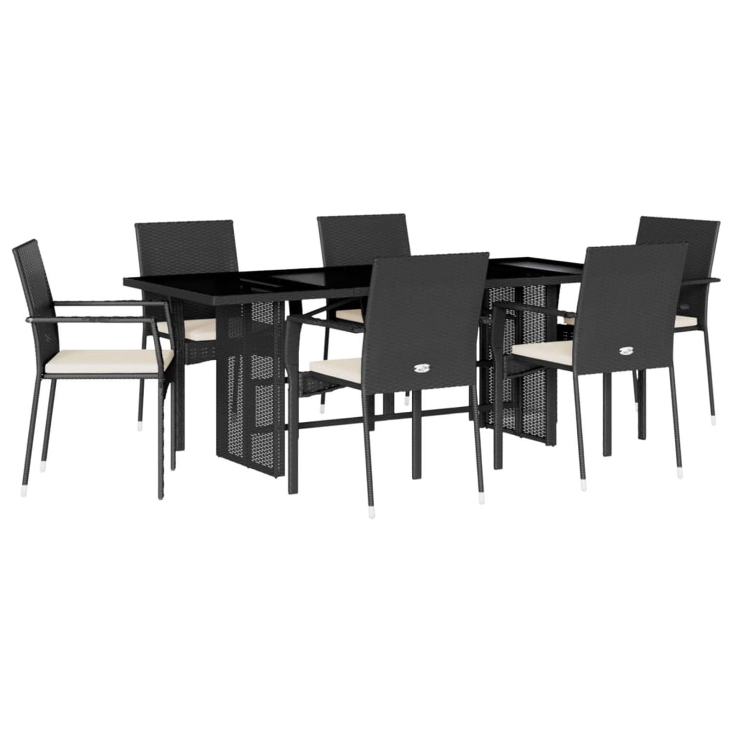 vidaXL 7-Tlg Garten-Essgruppe mit Kissen Schwarz Poly Rattan 3213494 günstig online kaufen