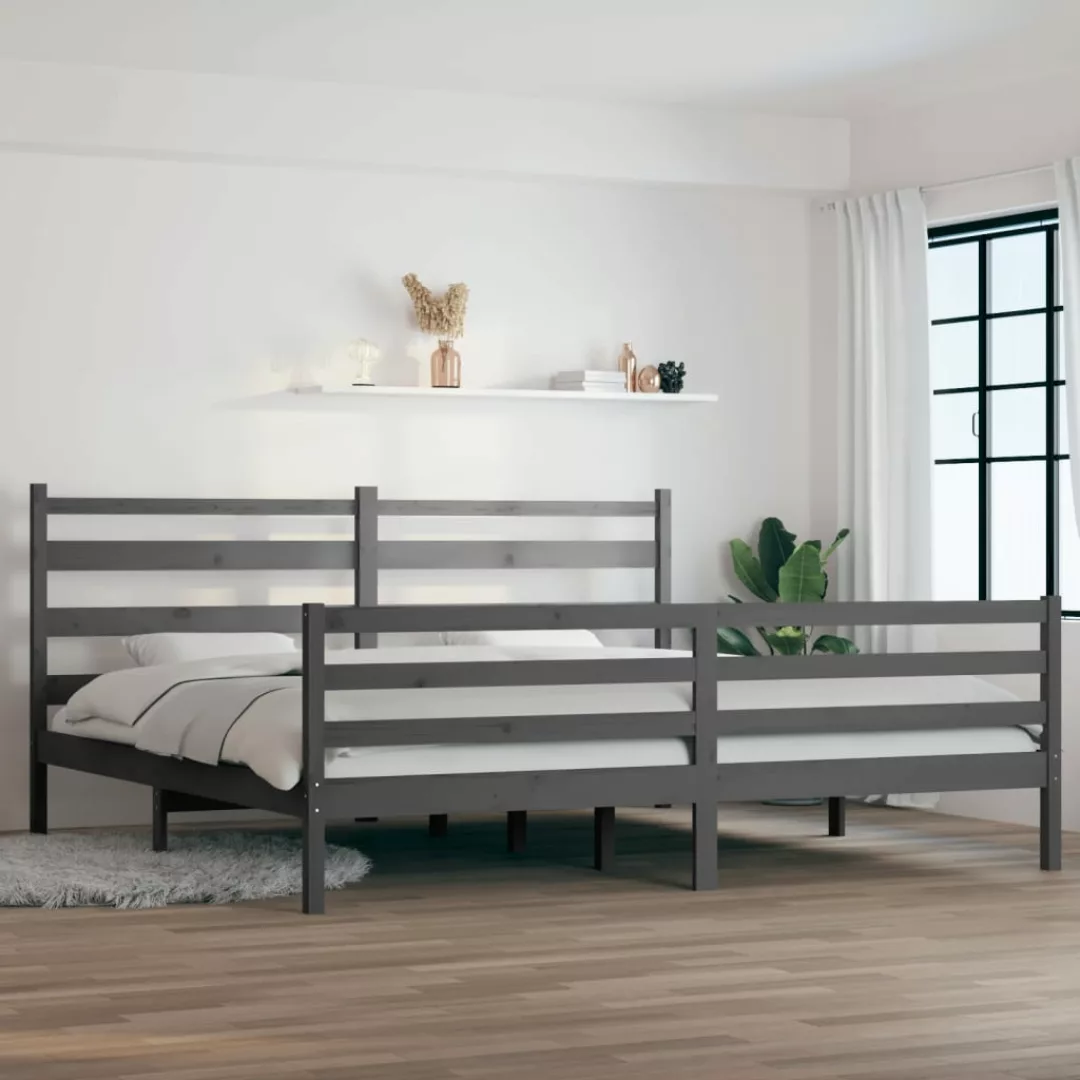 vidaXL Bettgestell Massivholzbett Kiefer 200x200 cm Grau Bett Bettgestell D günstig online kaufen