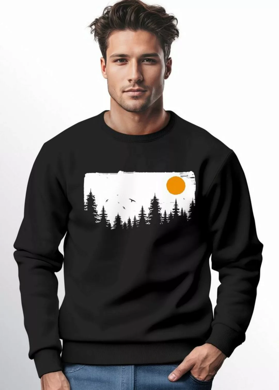 Neverless Sweatshirt Sweatshirt Herren Wald Bäume Outdoor Adventure Abenteu günstig online kaufen