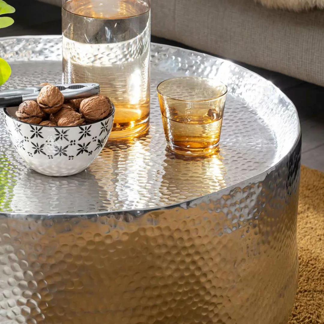 Designcouchtisch Silber aus Aluminium Hammerschlag Optik günstig online kaufen