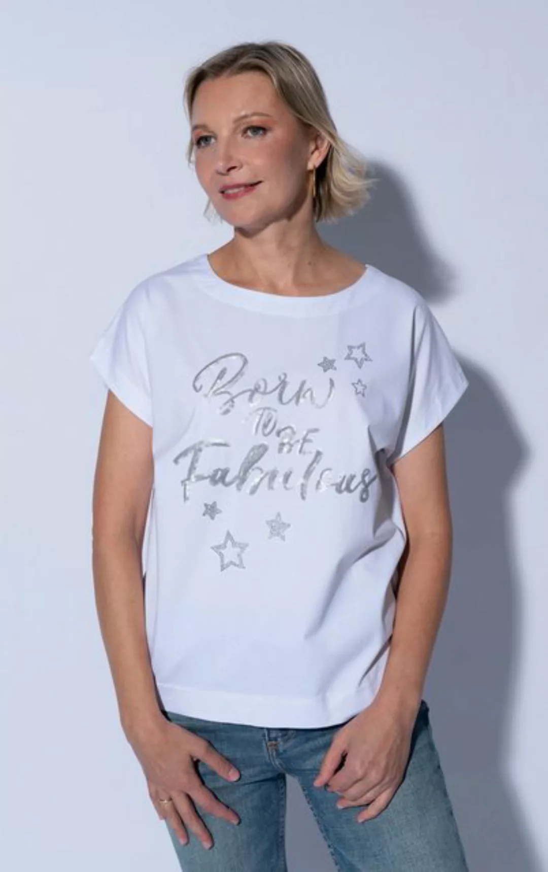 Passioni T-Shirt in Weiß, mit Statement Schriftzug aus Pailletten sowie Gli günstig online kaufen