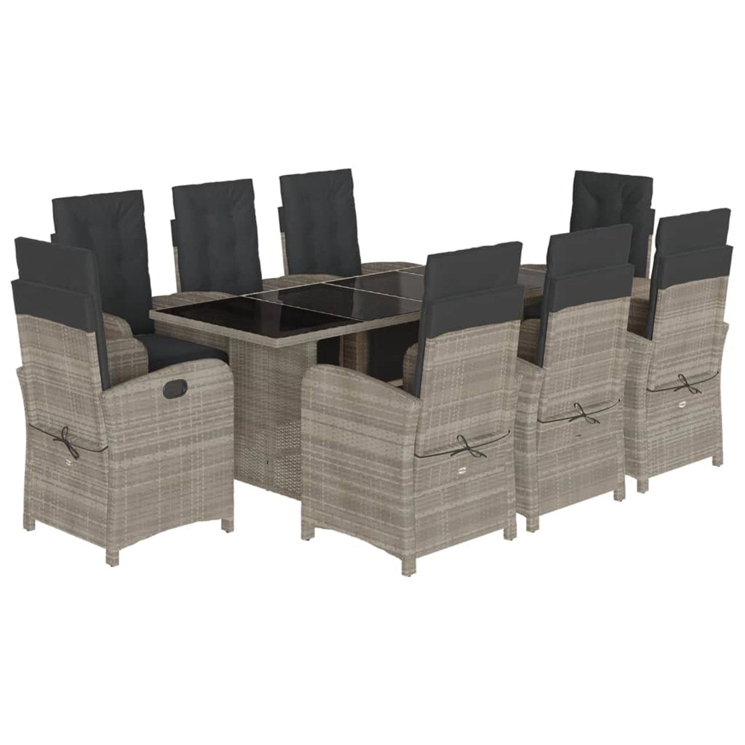vidaXL 9-Tlg Garten-Essgruppe mit Kissen Hellgrau Poly Rattan 3212499 günstig online kaufen