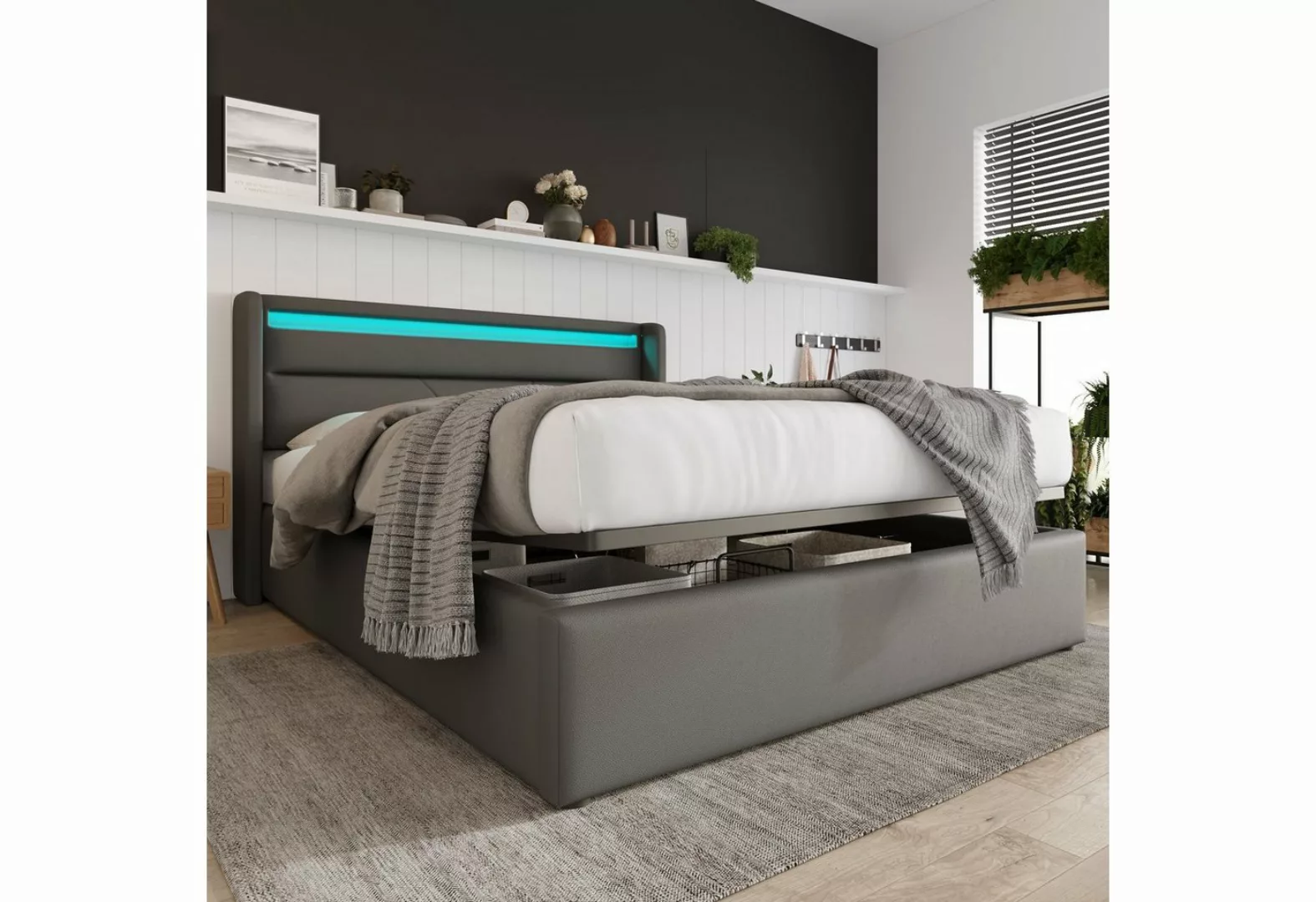 SOFTWEARY Polsterbett Doppelbett mit Lattenrost, Bettkasten, 160x200 cm, ep günstig online kaufen