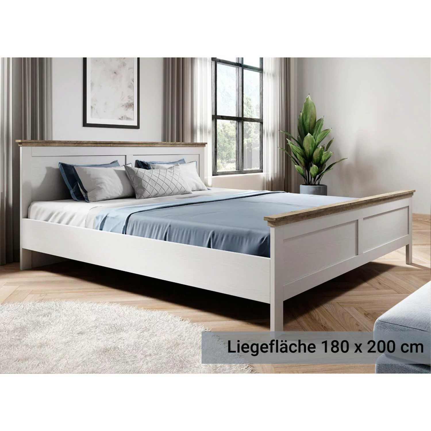 Bett 180 x 200 cm Landhausstil EPSOM-83 in weiß Abisko Esche Nb. mit Lefkas günstig online kaufen