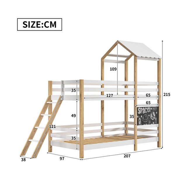 Furnishings Home Etagenbett 90x200cm weißes Holzbett mit Treppe + Zeichenbr günstig online kaufen