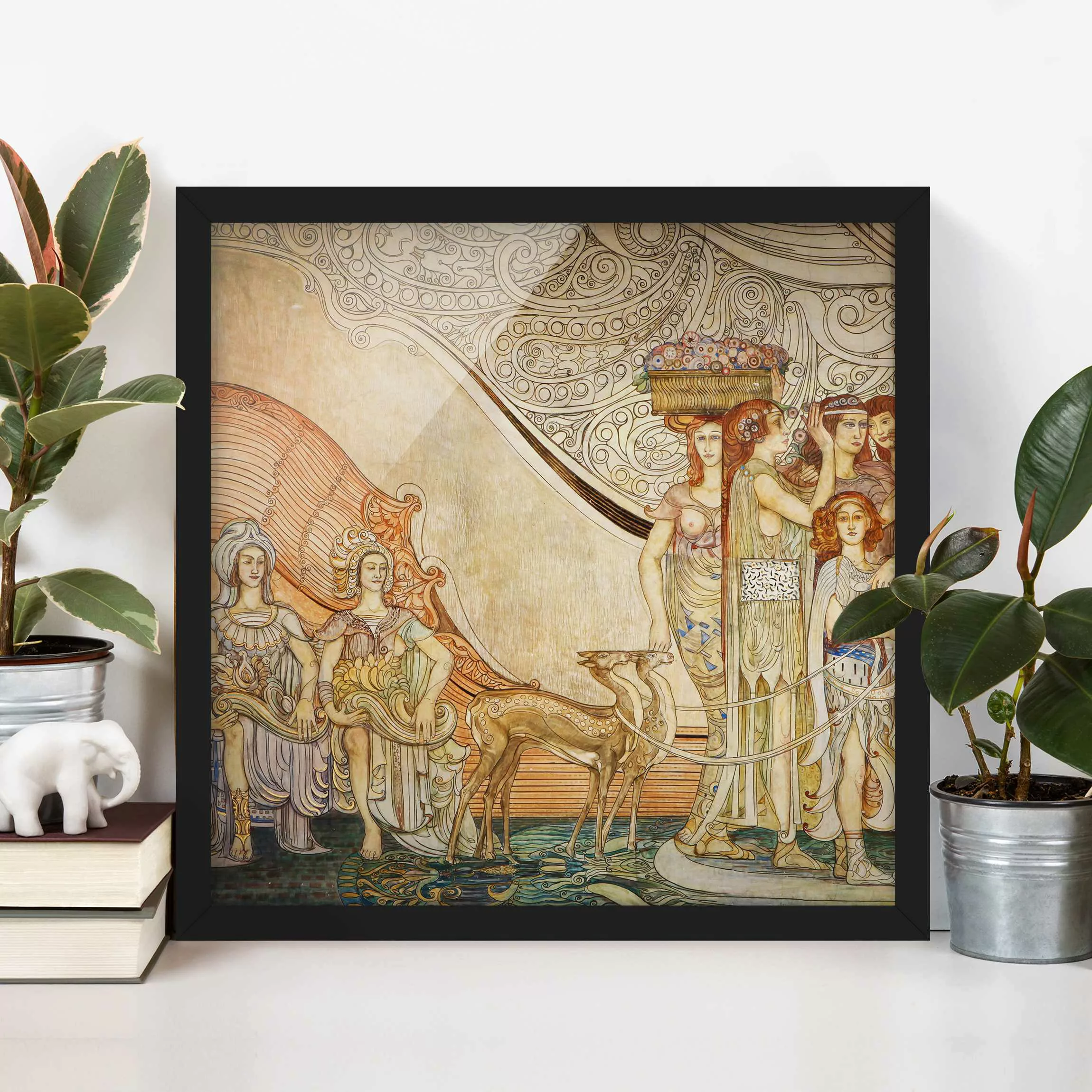 Bild mit Rahmen Kunstdruck - Quadrat Galileo Chini - Dekoration der Terme B günstig online kaufen