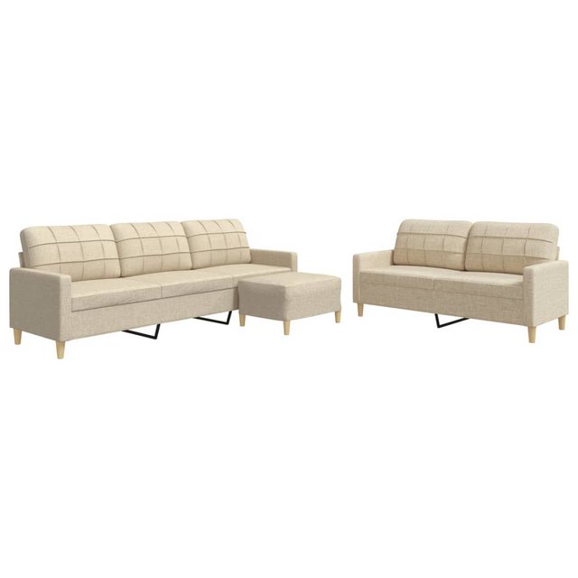 vidaXL Sofa 3-tlg. Sofagarnitur mit Fußhocker Creme Stoff günstig online kaufen