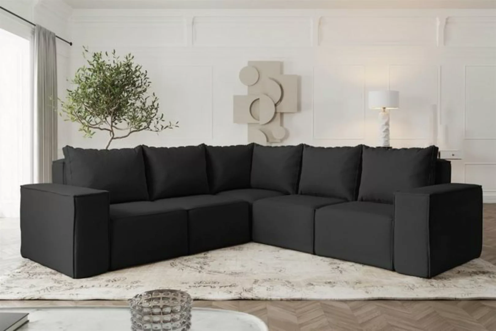 Fun Möbel Ecksofa Designerecksofa ESTELLE Seite Universal in Stoff, Rücken günstig online kaufen