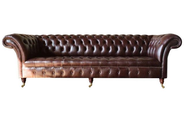 Xlmoebel 4-Sitzer Chesterfield Sofa gepolstert Sitz Leder Braun 100% Echtle günstig online kaufen