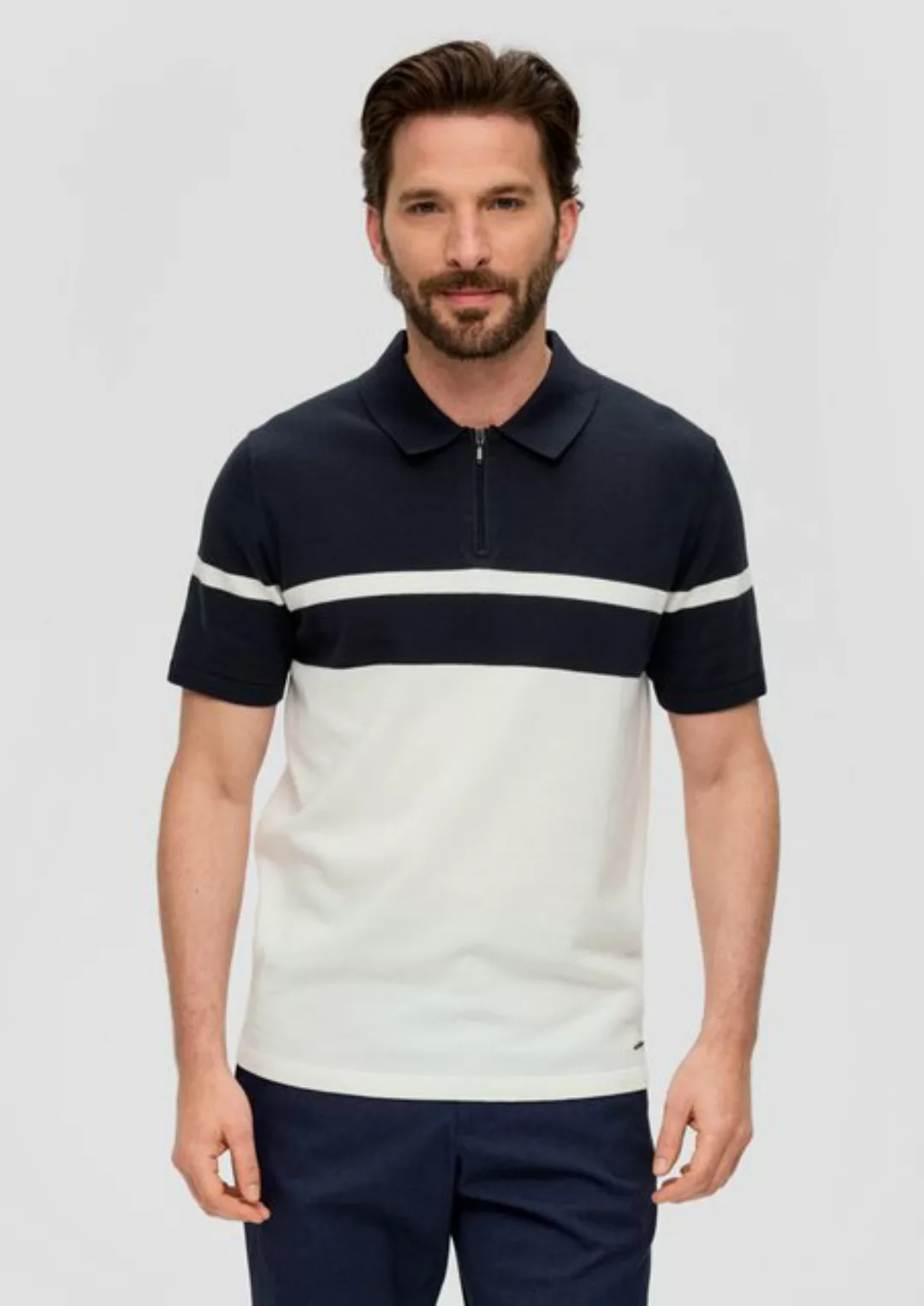 s.Oliver BLACK LABEL Strickpullover Poloshirt aus Feinstrick Rippblende günstig online kaufen