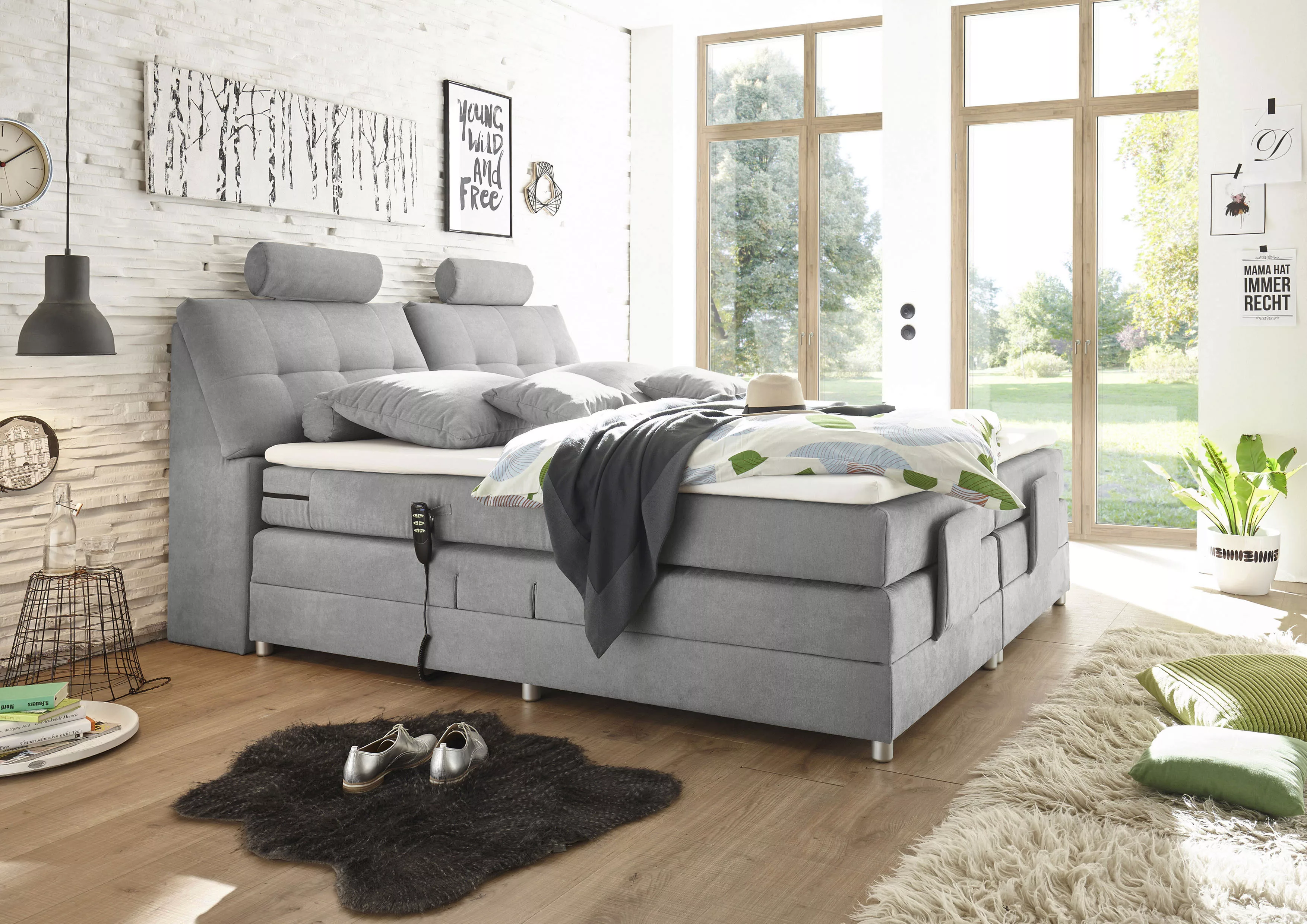 ED EXCITING DESIGN Boxspringbett "Palermo", inkl. Motor, Topper, Kopfstütze günstig online kaufen