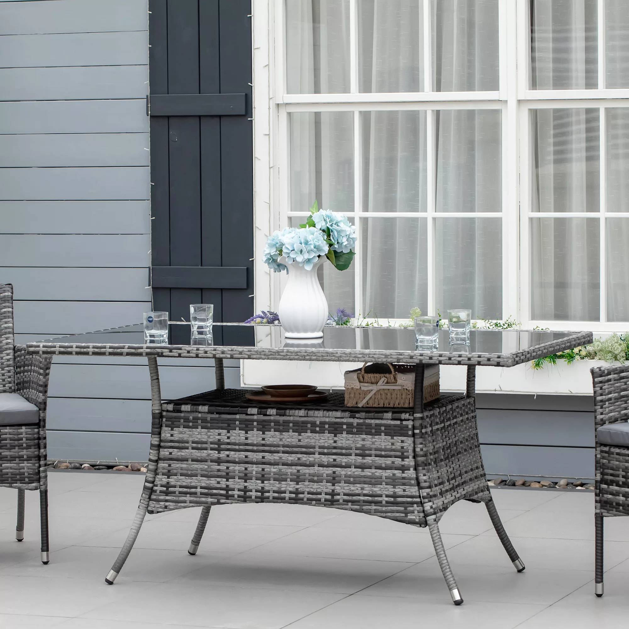 Outsunny Gartentisch Glastisch Esstisch Gartenmöbel Tisch, Polyrattan+Siche günstig online kaufen