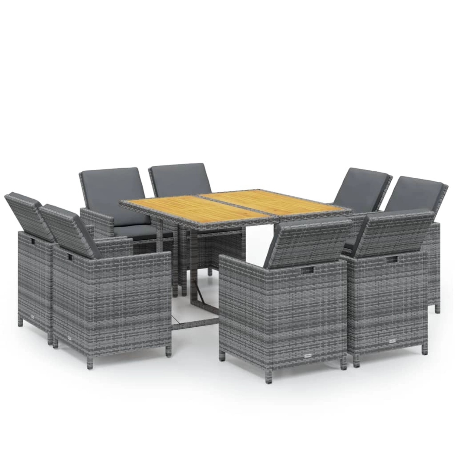 vidaXL 9-Tlg Garten-Essgruppe mit Kissen Poly Rattan Grau 3095525 günstig online kaufen