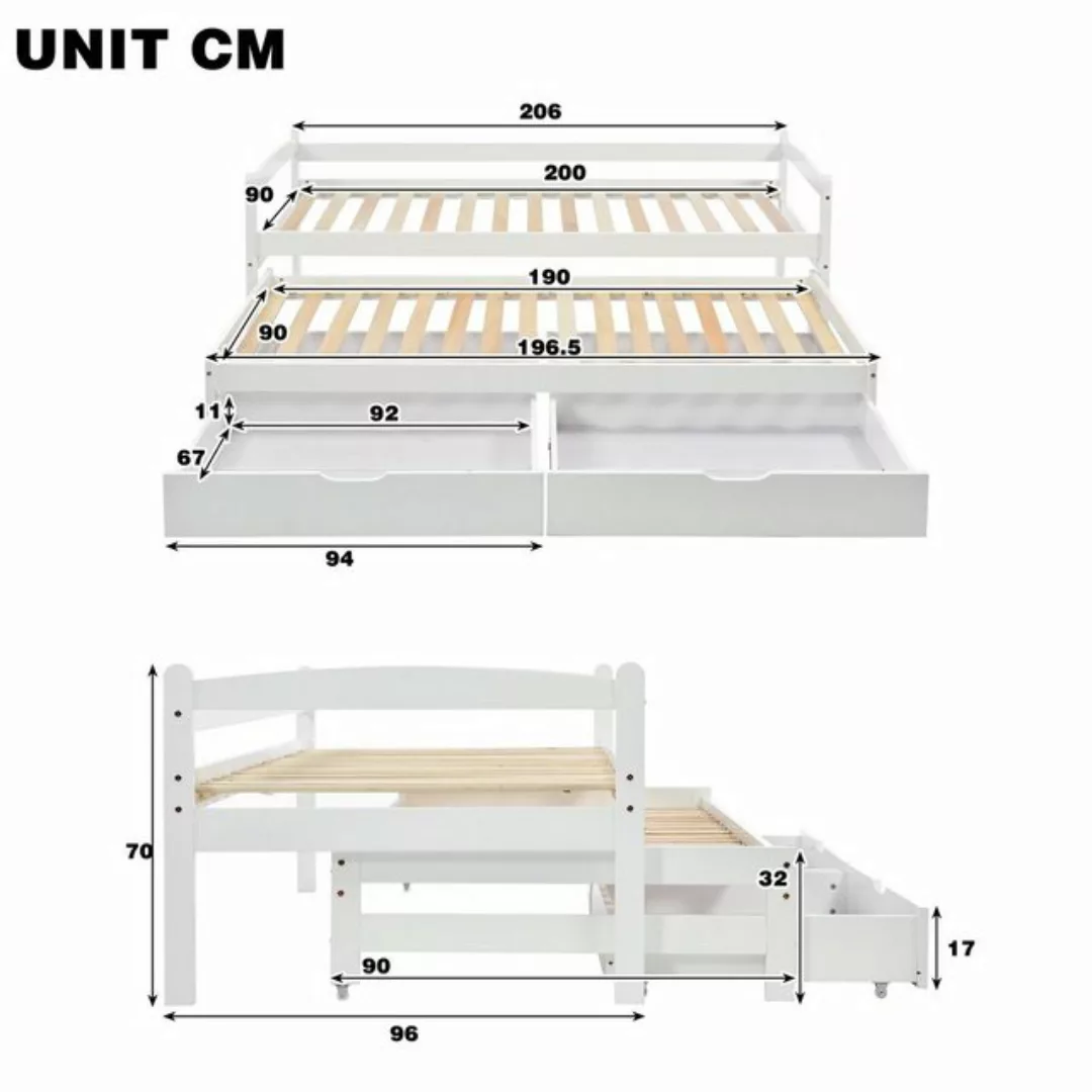 Fangqi Jugendbett Schlafsofa mit 2 MDF-Schubladen, Einzel-Doppelbett, Auszi günstig online kaufen