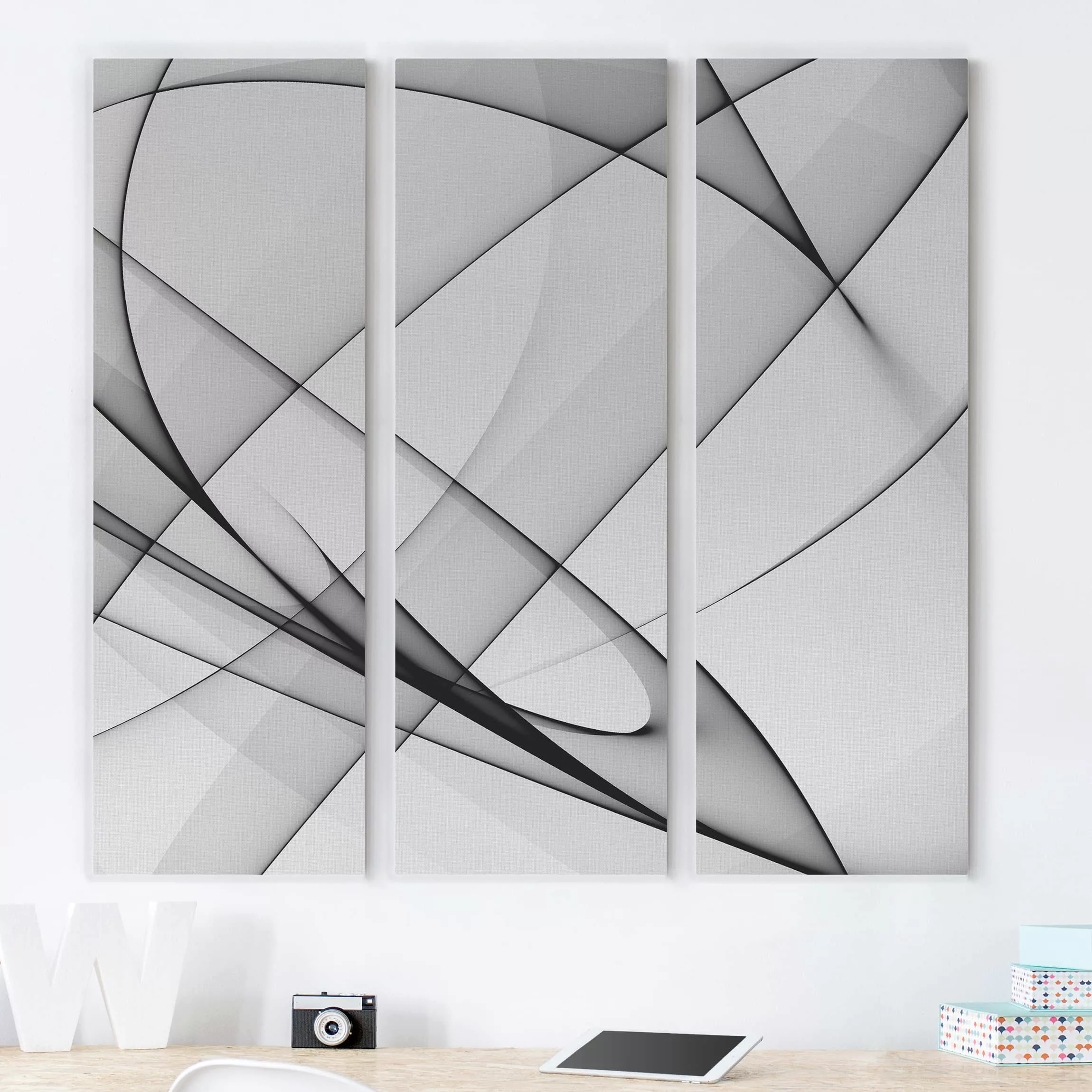 3-teiliges Leinwandbild Schwarz-Weiß - Quadrat Winter Shapes günstig online kaufen