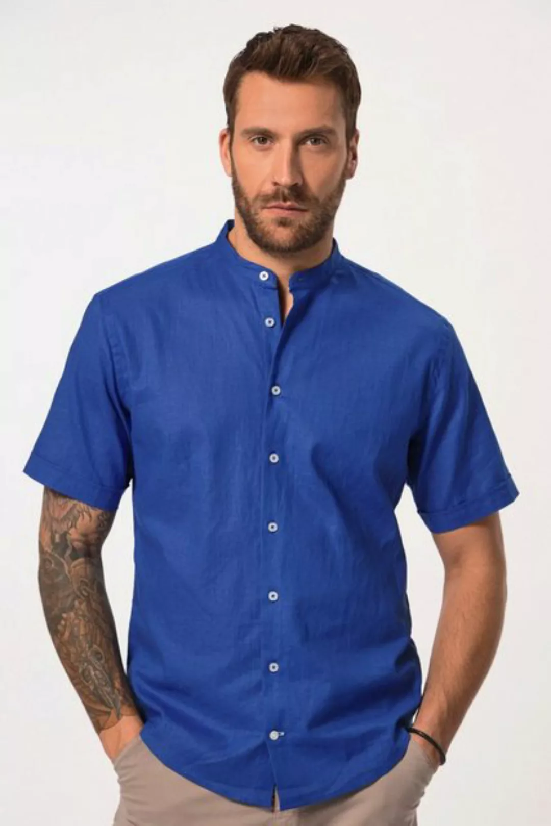 JP1880 Kurzarmhemd Hemd Halbarm Leinenmix Stehkragen Modern Fit günstig online kaufen