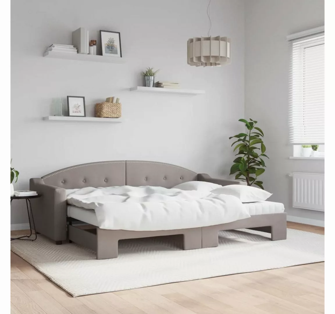 vidaXL Gästebett Gästebett Tagesbett Ausziehbar mit Matratzen Taupe 80x200 günstig online kaufen