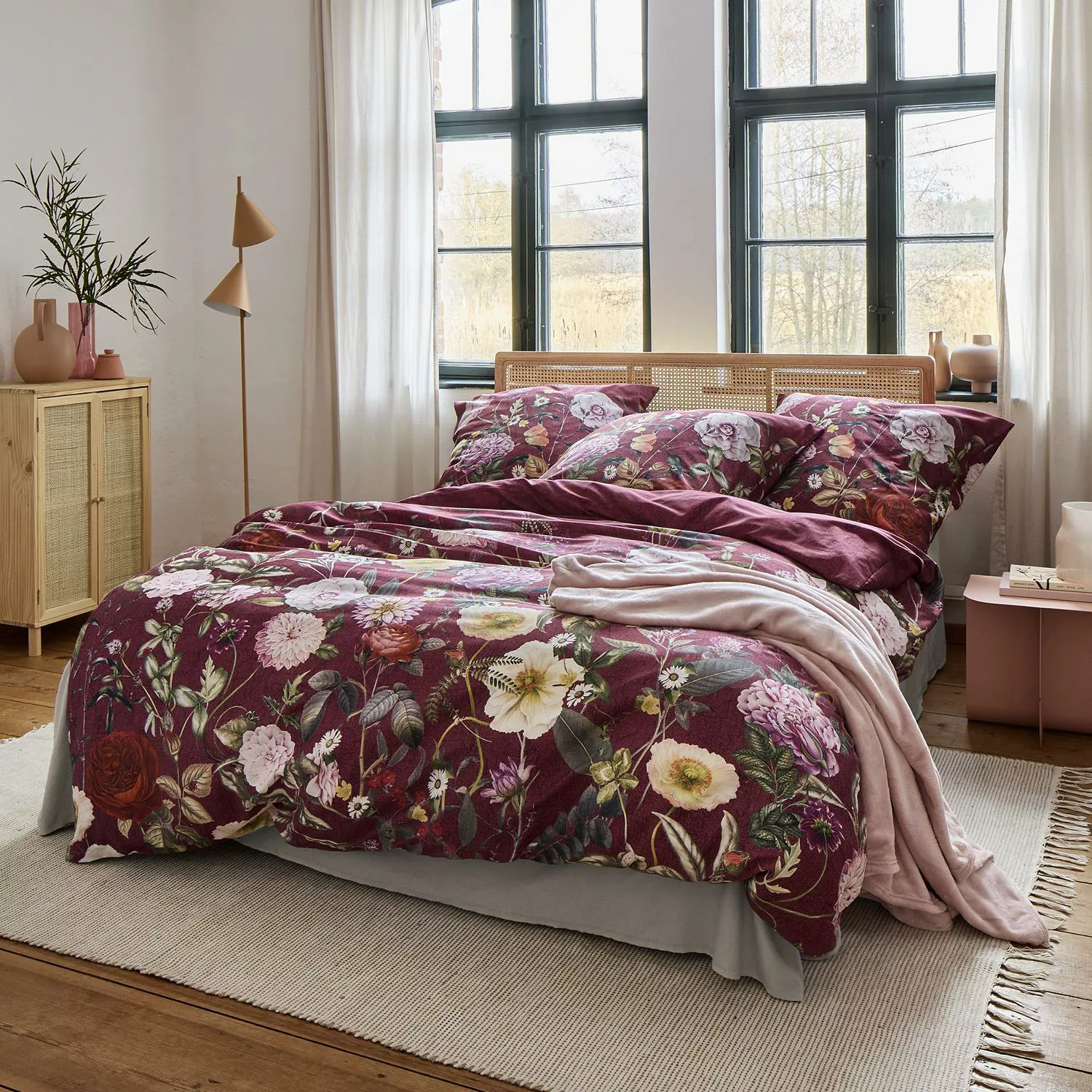 Irisette Mako Satin Bettwäsche Wave 8576-60 Blumen Bordeaux 135x200 günstig online kaufen