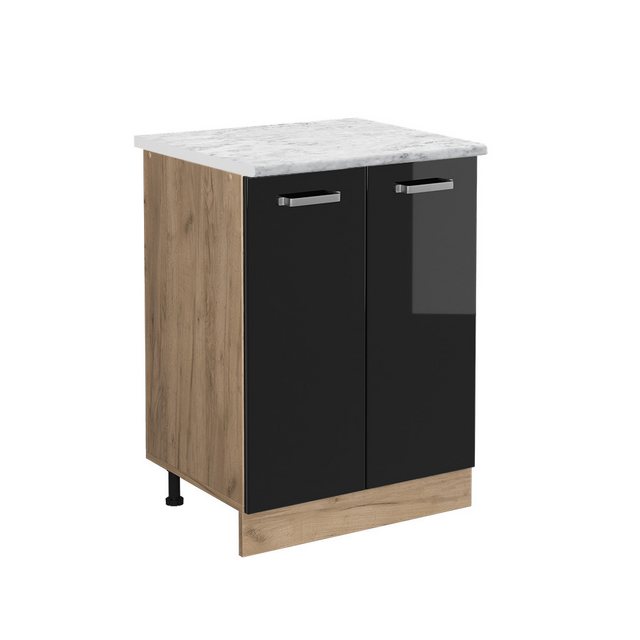 Vicco Unterschrank R-Line, Schwarz Hochglanz/Goldkraft Eiche, 60 cm AP Marm günstig online kaufen