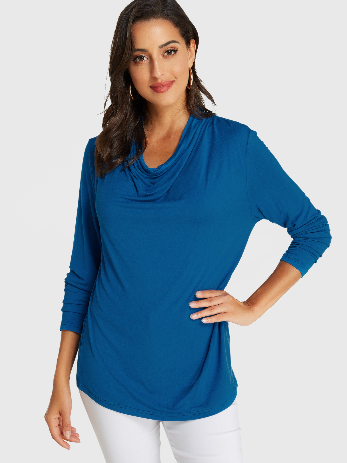 YOINS Blue Drape Sagging Langarm T-Shirt günstig online kaufen
