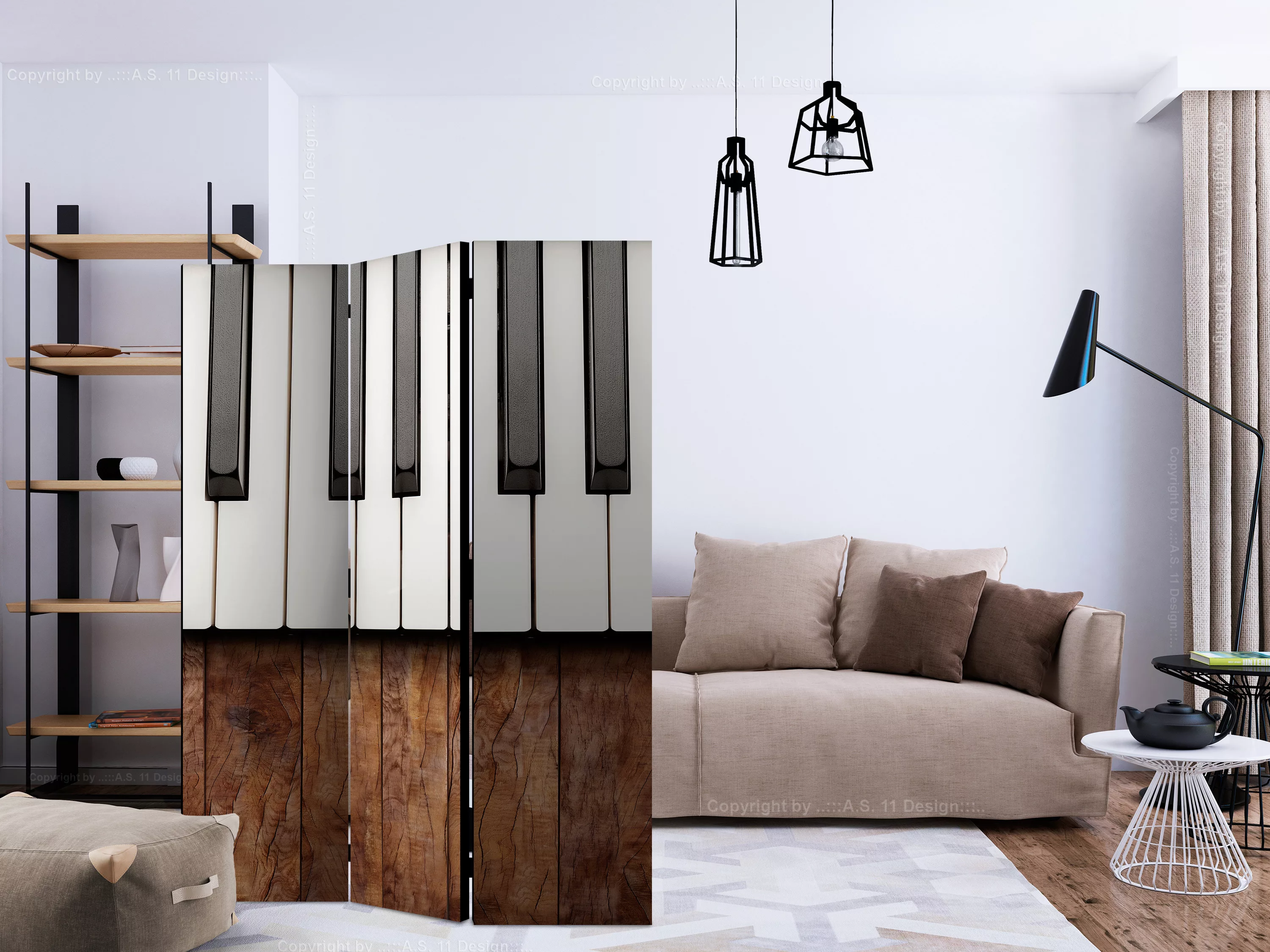 3-teiliges Paravent - Inspired By Chopin - Mahogany [room Dividers] günstig online kaufen