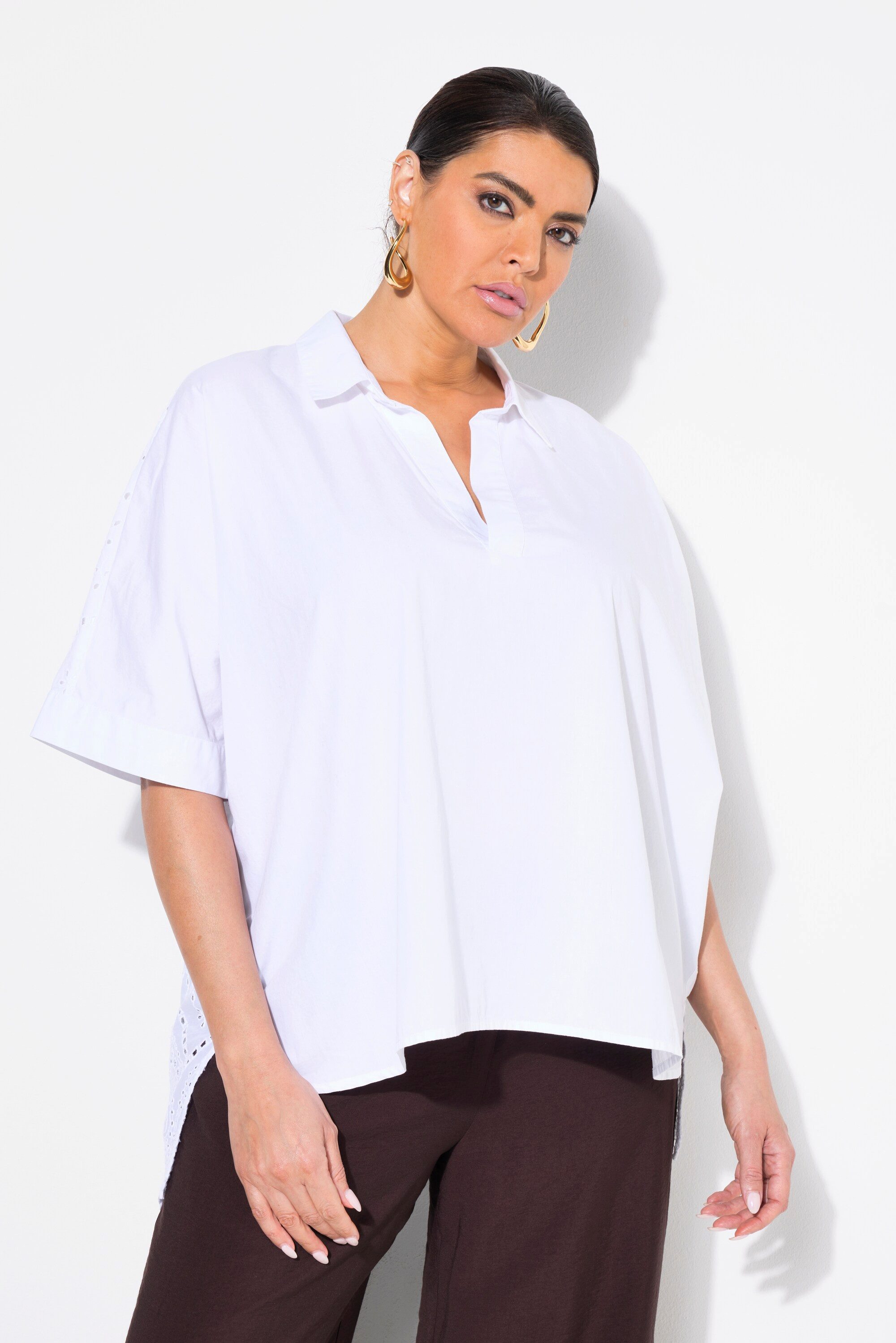 Ulla Popken Hemdbluse Bluse Lochstickerei Oversized günstig online kaufen